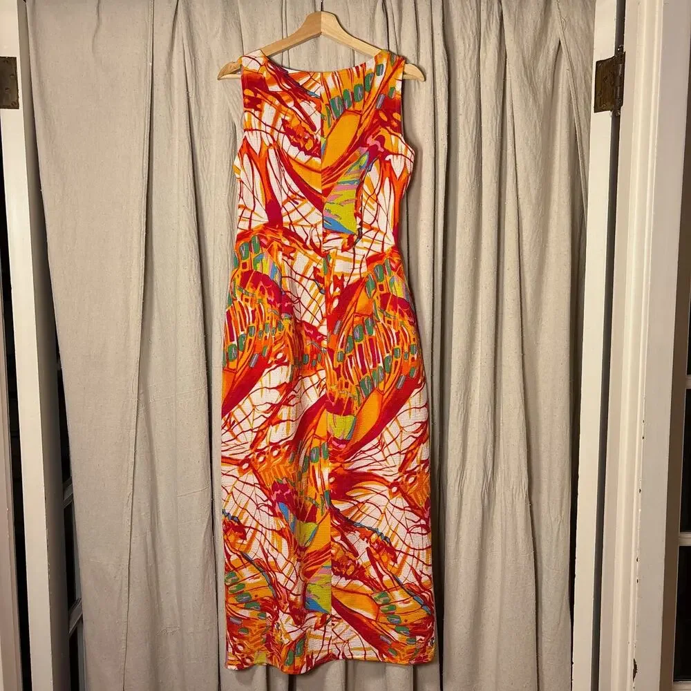 Robbie Bee Abstract Print Sleeveless Maxi Dress‎ Side Tie Size 8 Summer Beach